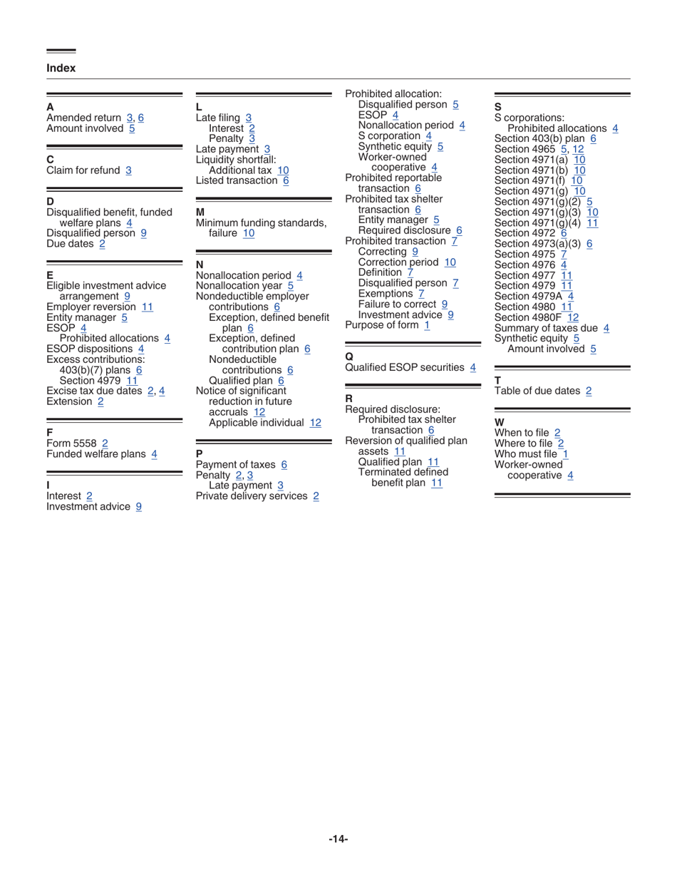 Instructions for IRS Form 5330 Return of Excise Taxes Related to Employee Benefit Plans, Page 14