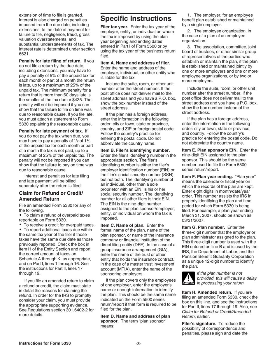 Instructions for IRS Form 5330 Return of Excise Taxes Related to Employee Benefit Plans, Page 3