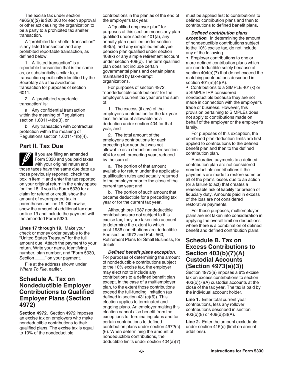 Instructions for IRS Form 5330 Return of Excise Taxes Related to Employee Benefit Plans, Page 6