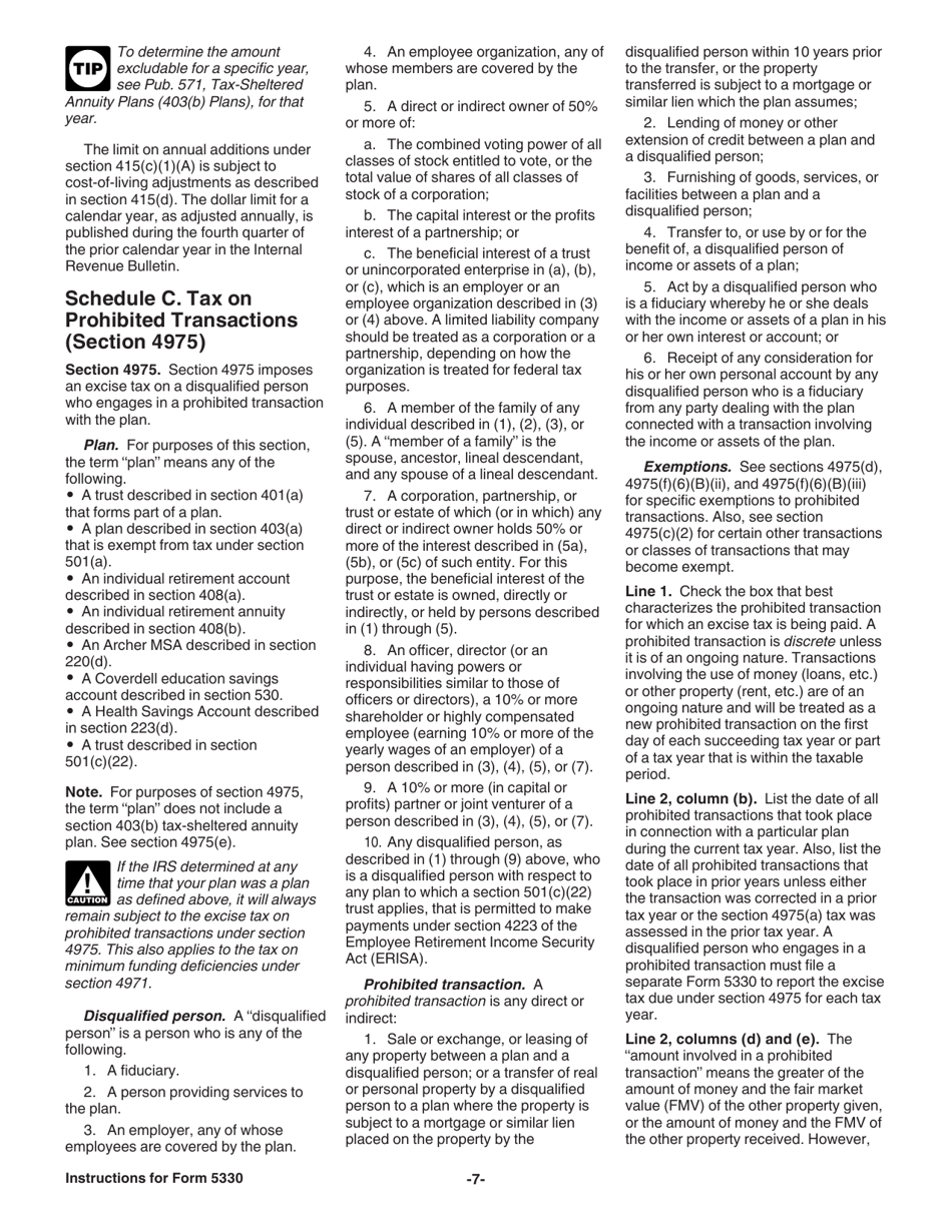 Instructions for IRS Form 5330 Return of Excise Taxes Related to Employee Benefit Plans, Page 7