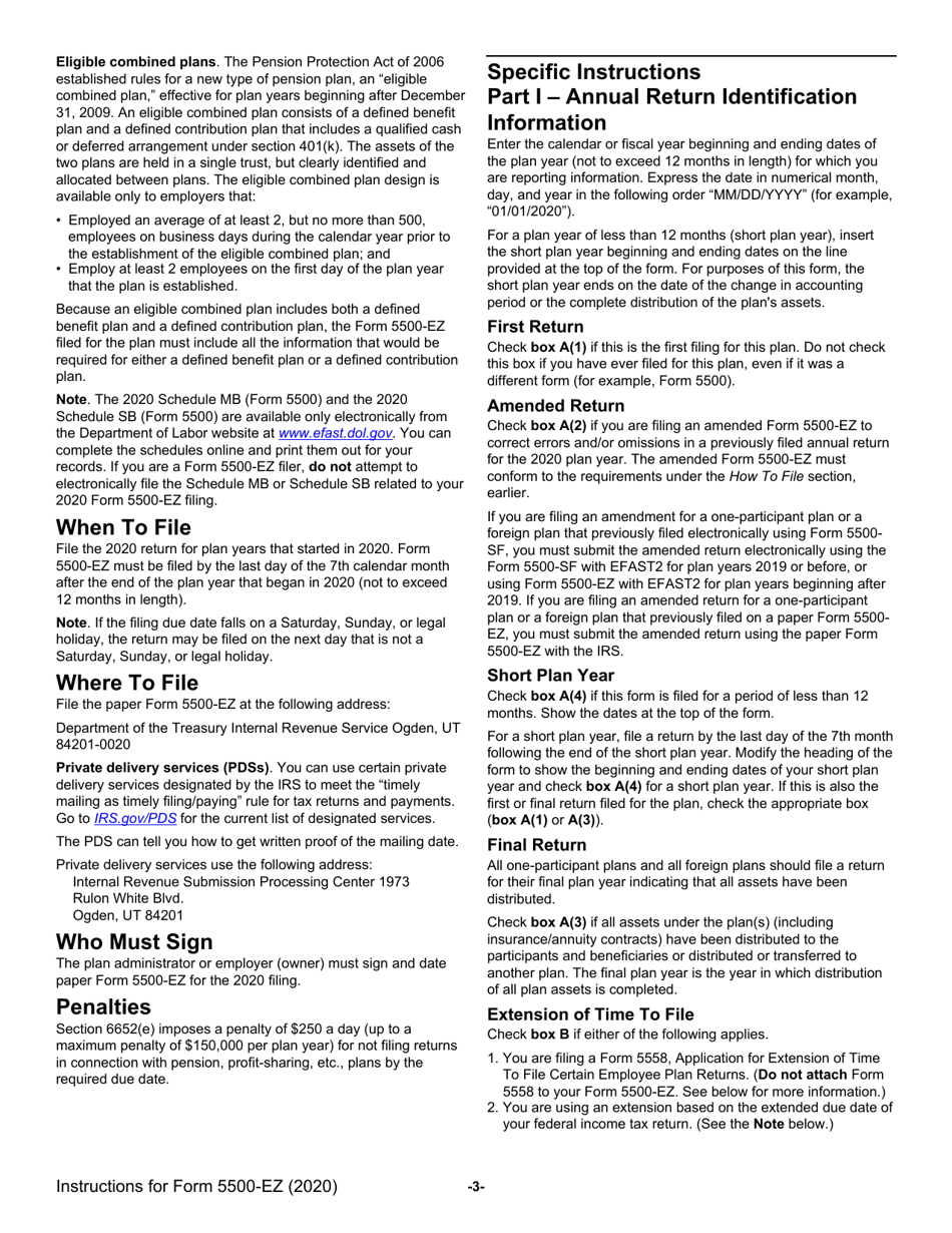 Instructions for IRS Form 5500-EZ Annual Return of a One-Participant (Owners / Partners and Their Spouses) Retirement Plan or a Foreign Plan, Page 3