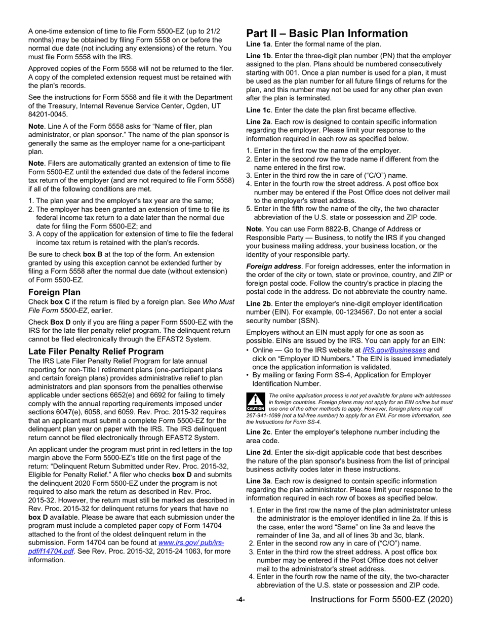 Instructions for IRS Form 5500-EZ Annual Return of a One-Participant (Owners / Partners and Their Spouses) Retirement Plan or a Foreign Plan, Page 4