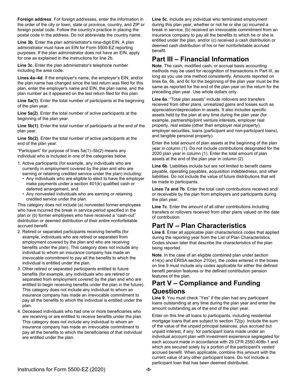 Instructions for IRS Form 5500-EZ Annual Return of a One-Participant (Owners / Partners and Their Spouses) Retirement Plan or a Foreign Plan, Page 5