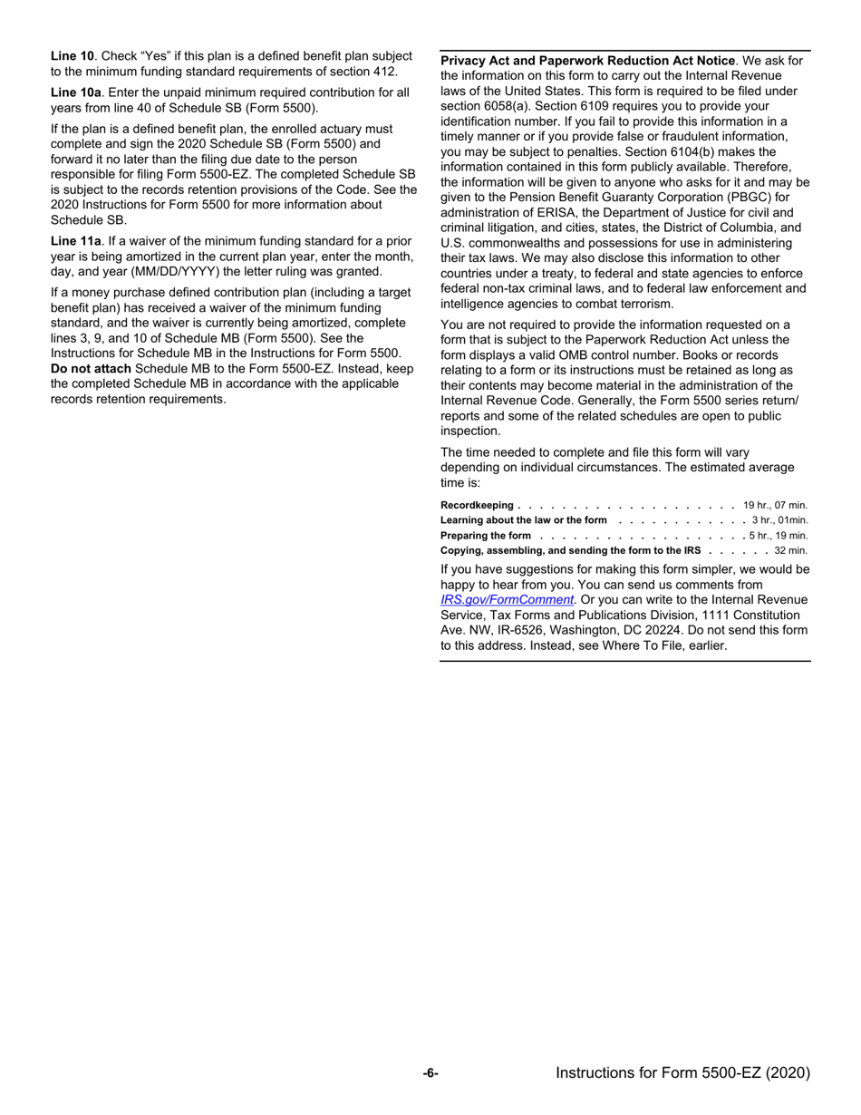 Instructions for IRS Form 5500-EZ Annual Return of a One-Participant (Owners / Partners and Their Spouses) Retirement Plan or a Foreign Plan, Page 6