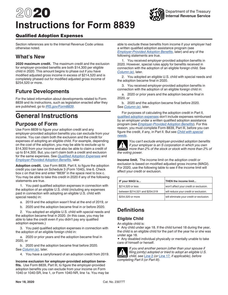 Instructions for IRS Form 8839 Qualified Adoption Expenses, Page 1