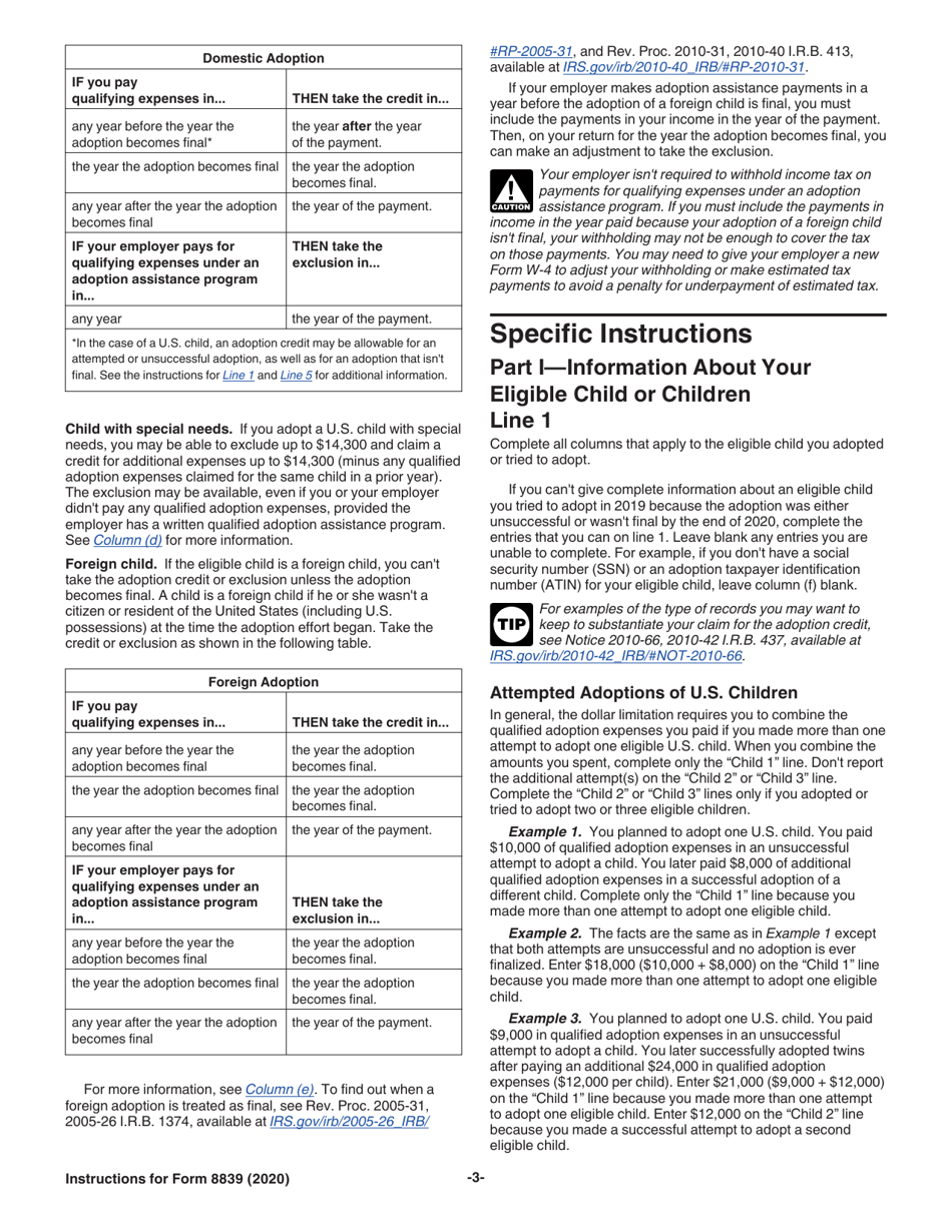 Instructions for IRS Form 8839 Qualified Adoption Expenses, Page 3