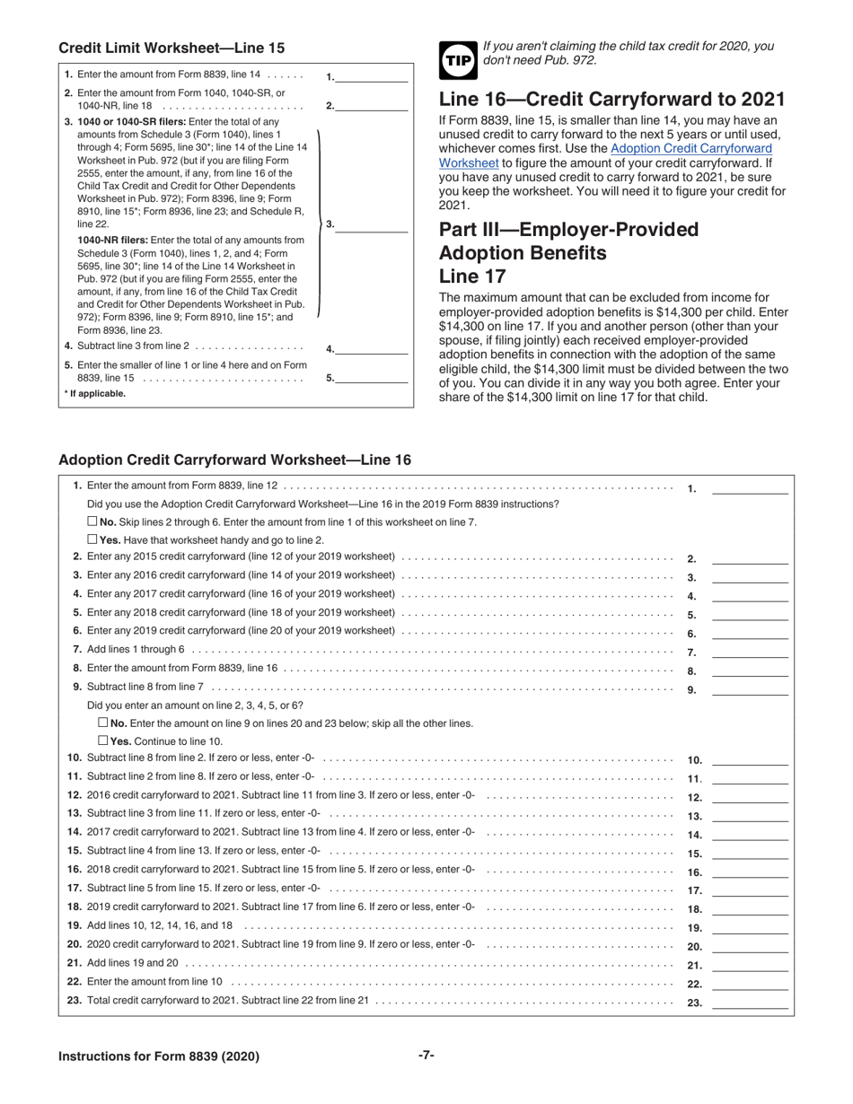 Instructions for IRS Form 8839 Qualified Adoption Expenses, Page 7