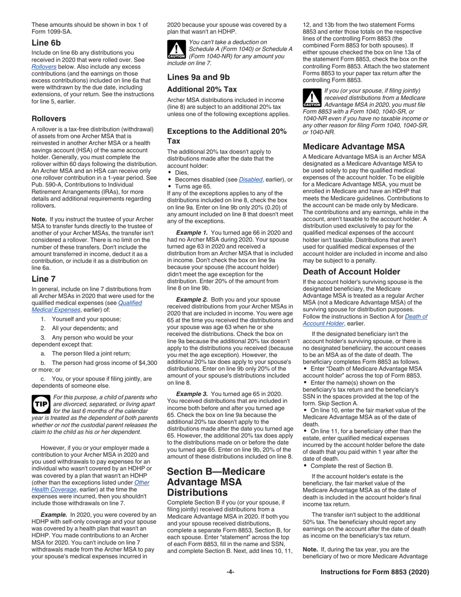 Instructions for IRS Form 8853 Archer Msas and Long-Term Care Insurance Contracts, Page 4