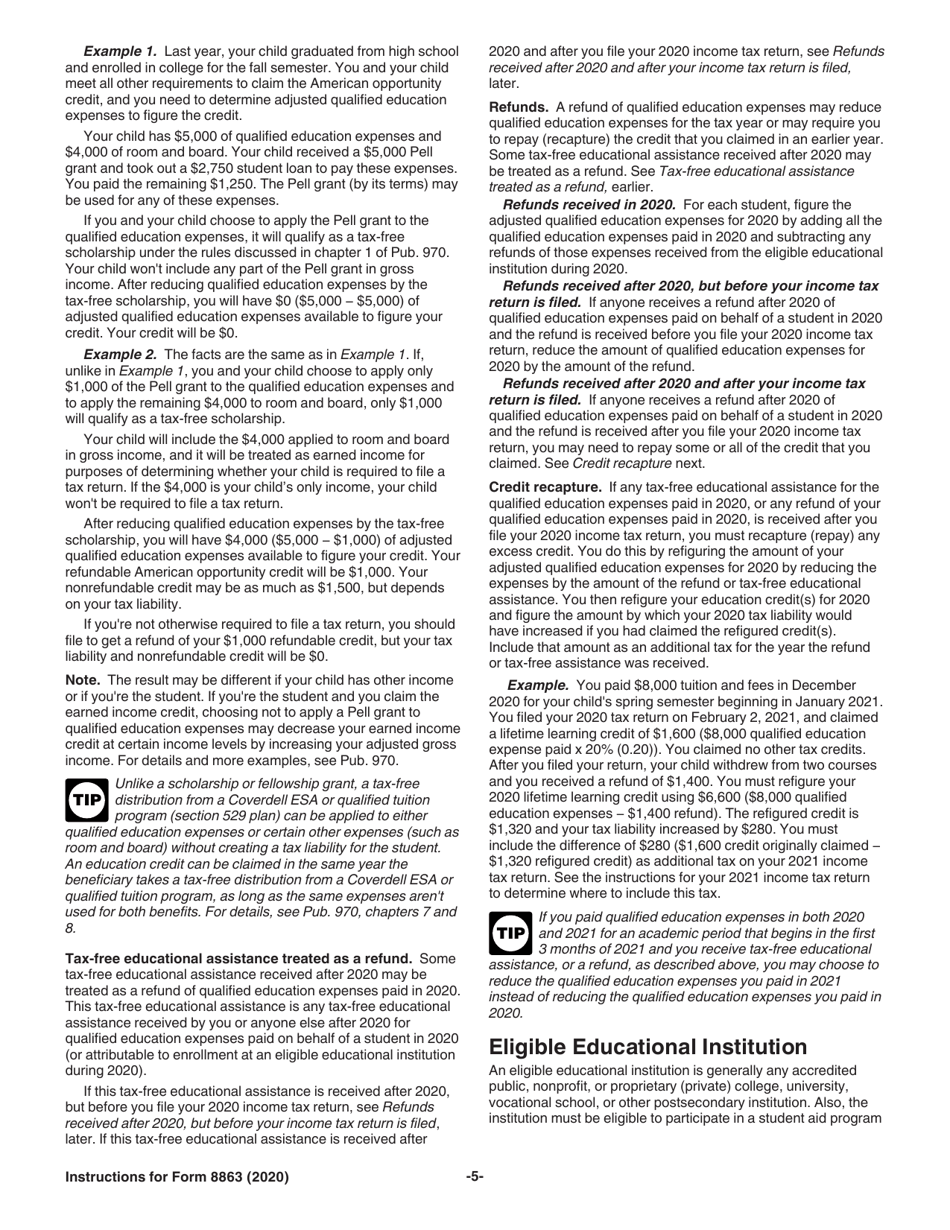 Instructions for IRS Form 8863 Education Credits (American Opportunity and Lifetime Learning Credits), Page 5
