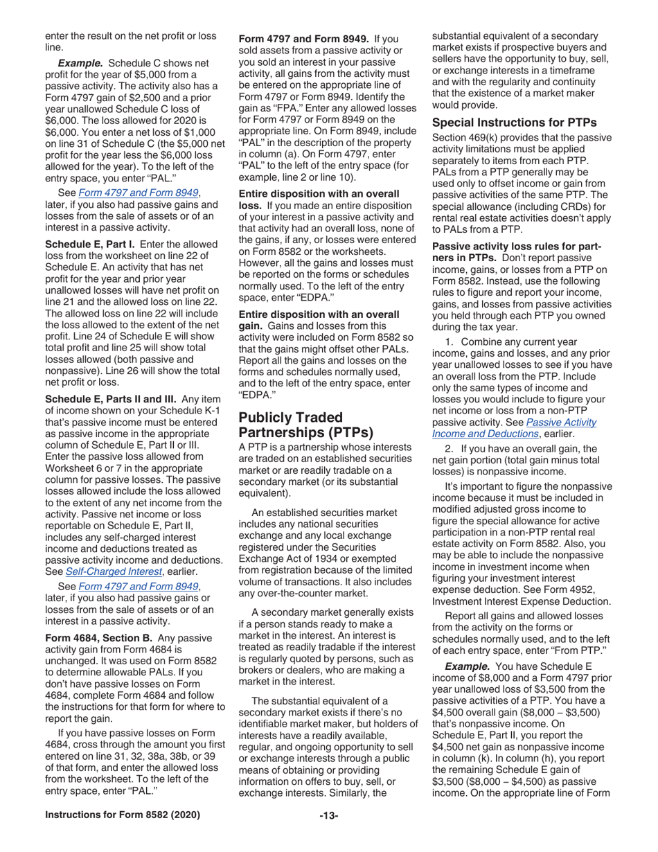 Instructions for IRS Form 8582 Passive Activity Loss Limitations, Page 13