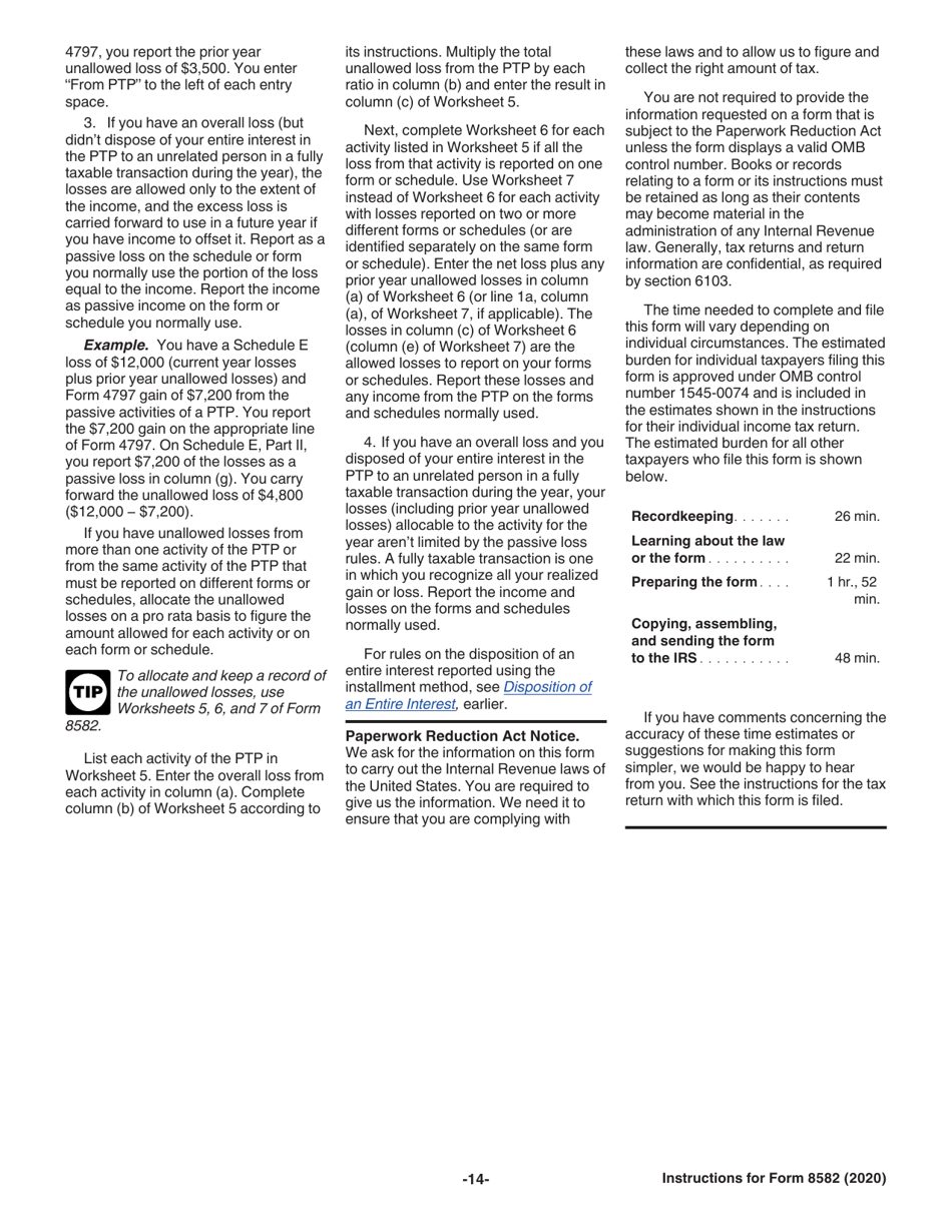 Instructions for IRS Form 8582 Passive Activity Loss Limitations, Page 14