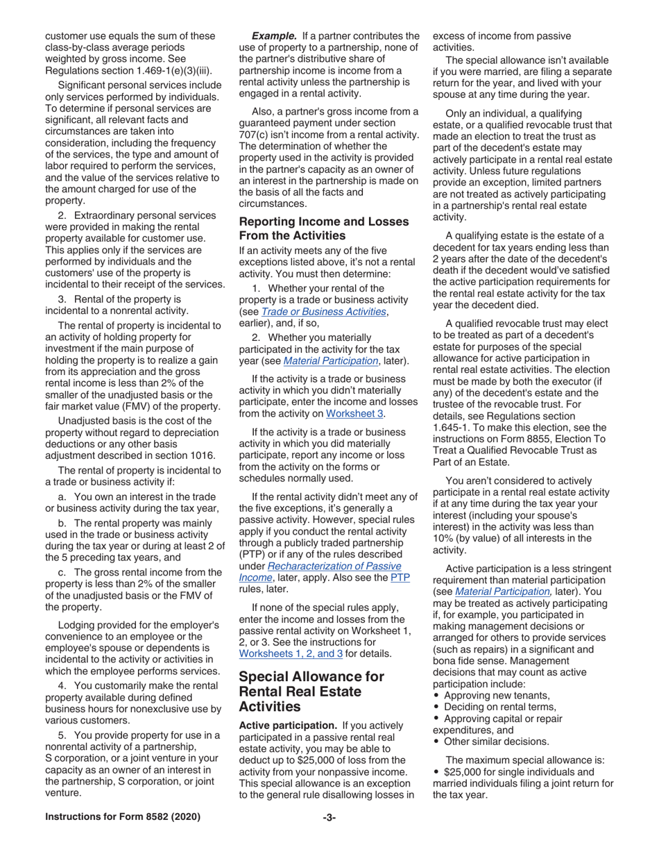 Instructions for IRS Form 8582 Passive Activity Loss Limitations, Page 3