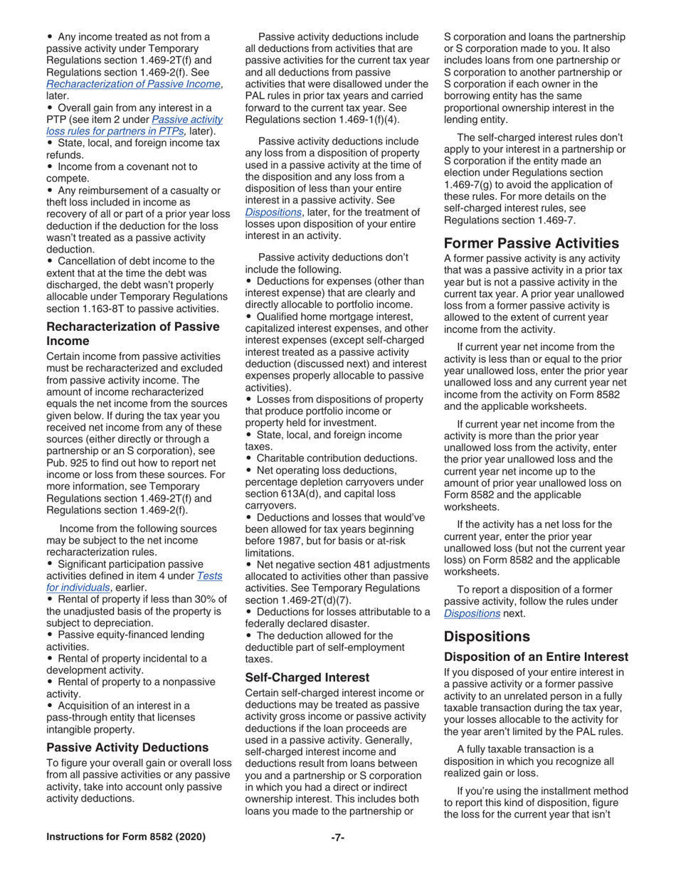 Instructions for IRS Form 8582 Passive Activity Loss Limitations, Page 7