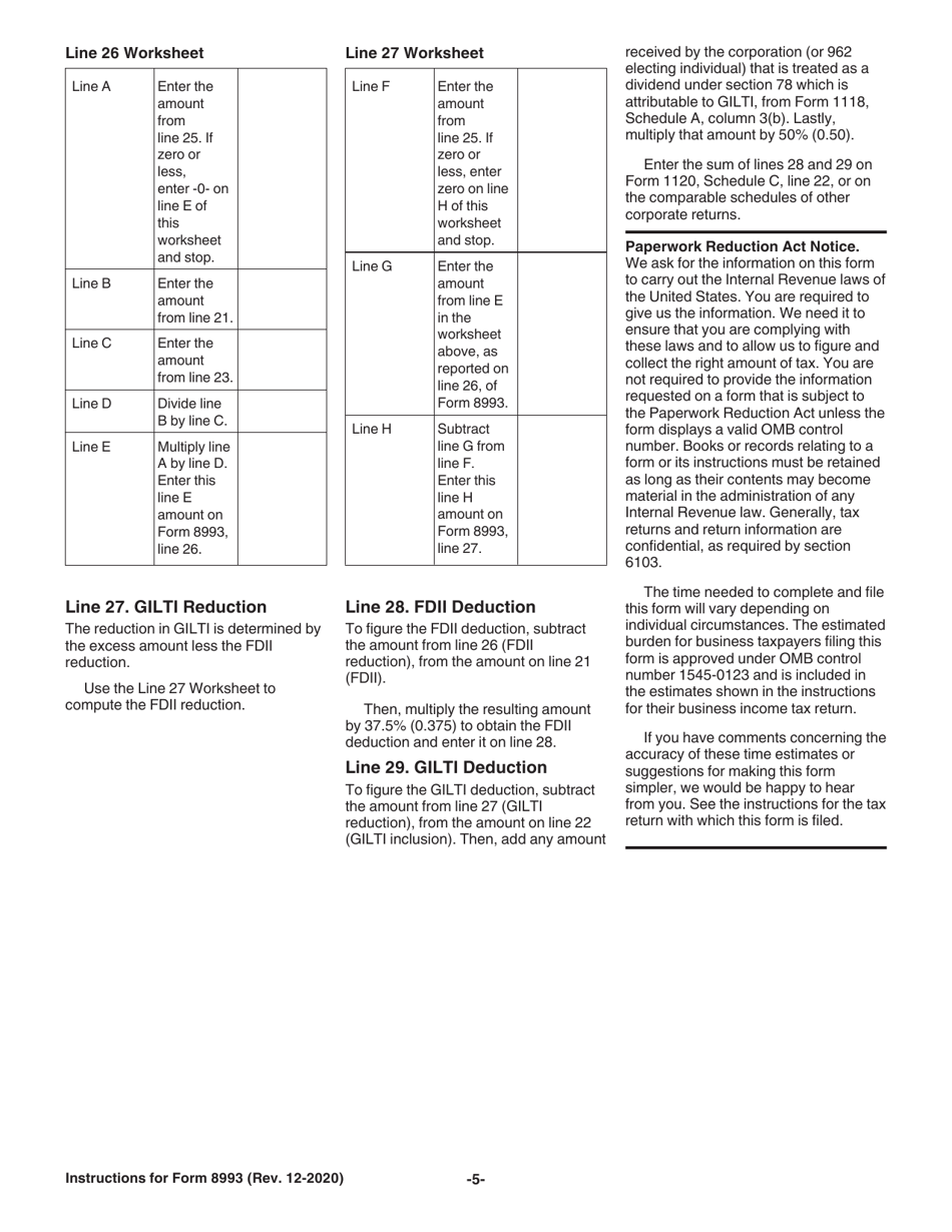 Instructions for IRS Form 8993 Section 250 Deduction for Foreign-Derived Intangible Income (Fdii) and Global Intangible Low-Taxed Income (Gilti), Page 5
