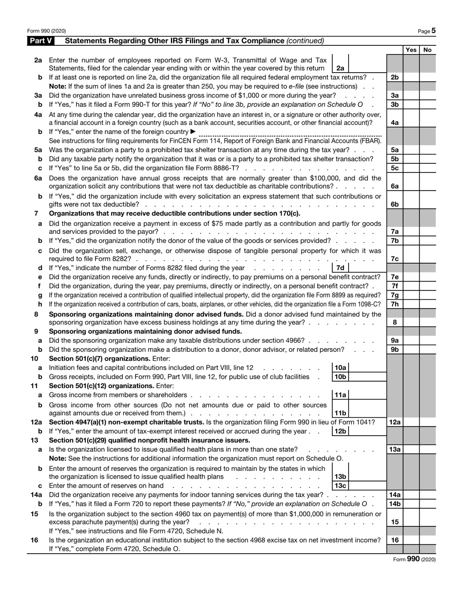 IRS Form 990 Return of Organization Exempt From Income Tax, Page 5