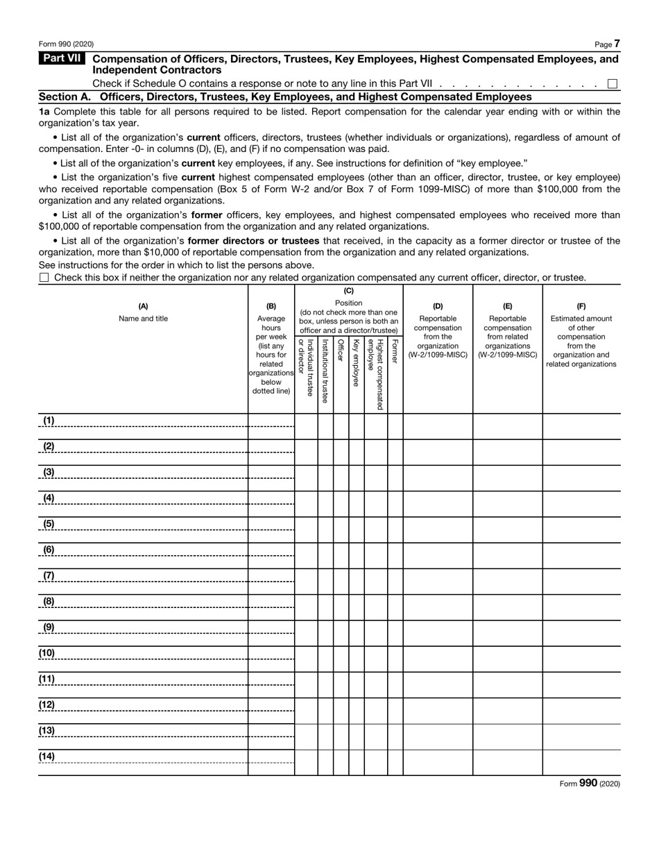 IRS Form 990 Return of Organization Exempt From Income Tax, Page 7