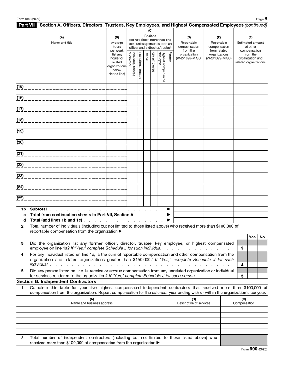 IRS Form 990 Return of Organization Exempt From Income Tax, Page 8