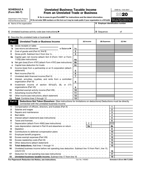 IRS Form 990-T Schedule A Download Fillable PDF or Fill Online