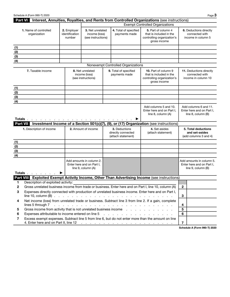 IRS Form 990-T Schedule A - 2020 - Fill Out, Sign Online And Download ...