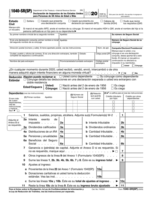IRS Formulario 1040-SR(SP) 2020 Printable Pdf