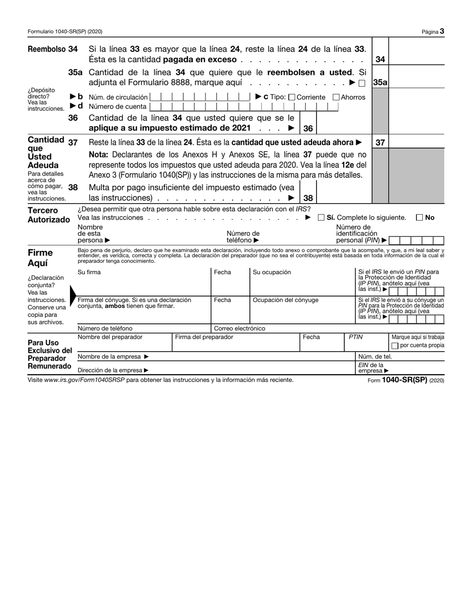 IRS Formulario 1040-SR(SP) Declaracion De Impuestos De Los Estados Unidos Para Personas De 65 Anos De Edad O Mas (Spanish), Page 3