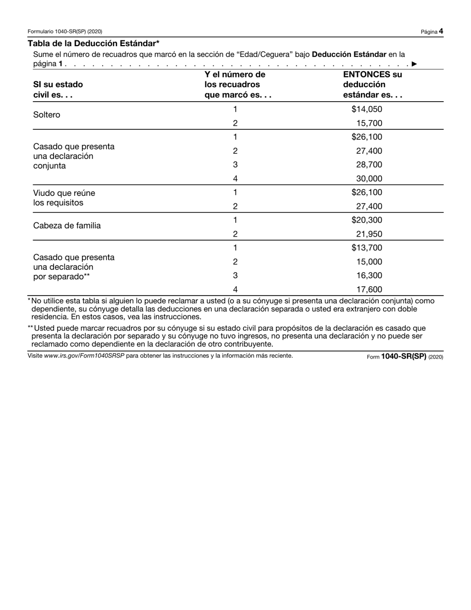 IRS Formulario 1040-SR(SP) Declaracion De Impuestos De Los Estados Unidos Para Personas De 65 Anos De Edad O Mas (Spanish), Page 4