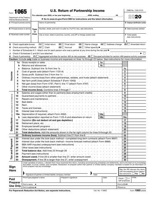 IRS Form 1065 2020 Printable Pdf
