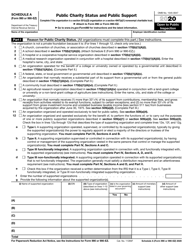 IRS Form 990 (990-EZ) Schedule A &quot;Public Charity Status and Public Support&quot;, 2020