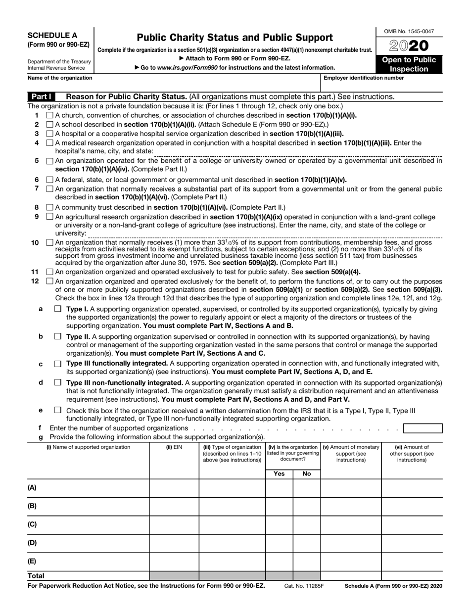 IRS Form 990 990 EZ Schedule A Download Fillable PDF Or Fill Online 
