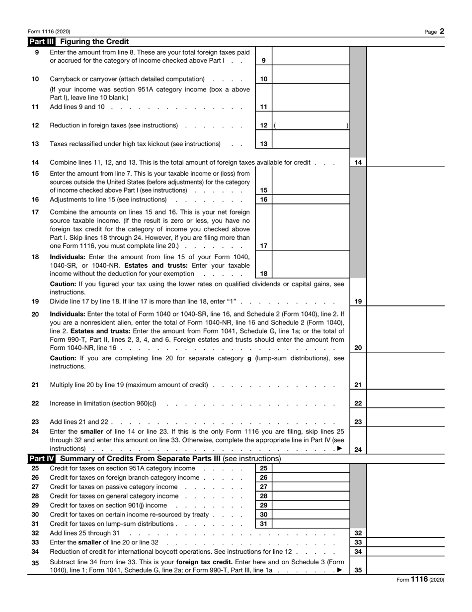 IRS Form 1116 Foreign Tax Credit, Page 2