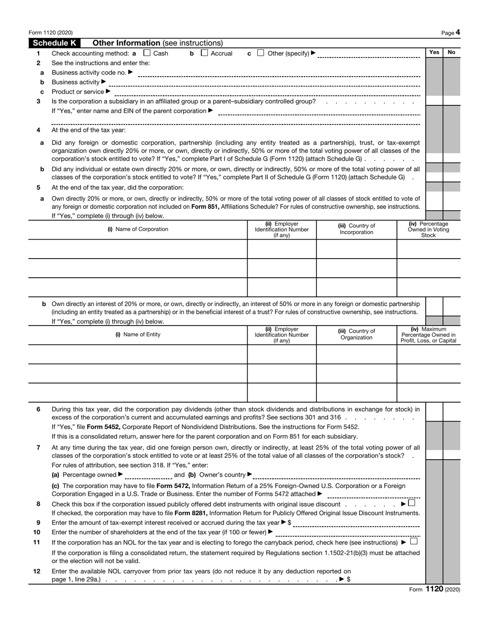 IRS Form 1120 Download Fillable PDF Or Fill Online U.S. Corporation ...