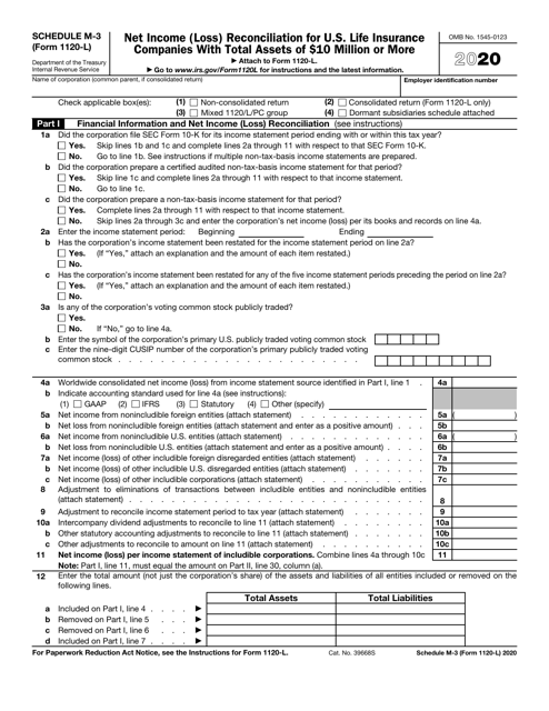 IRS Form 1120-L Schedule M-3 2020 Printable Pdf