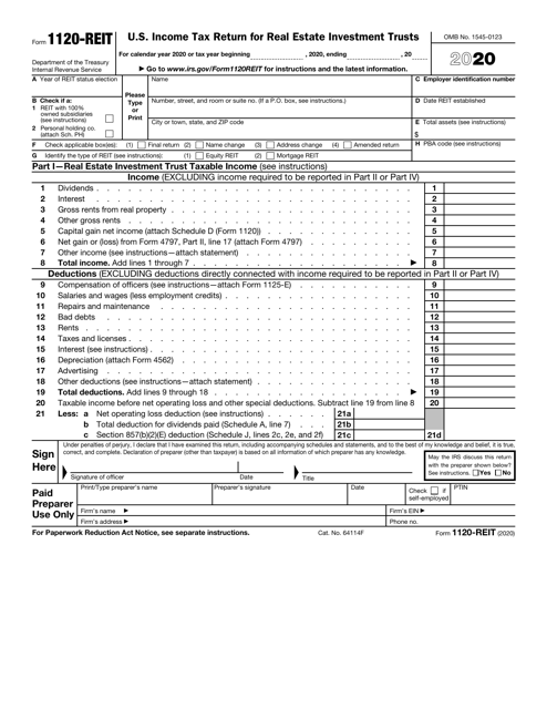 IRS Form 1120-REIT 2020 Printable Pdf