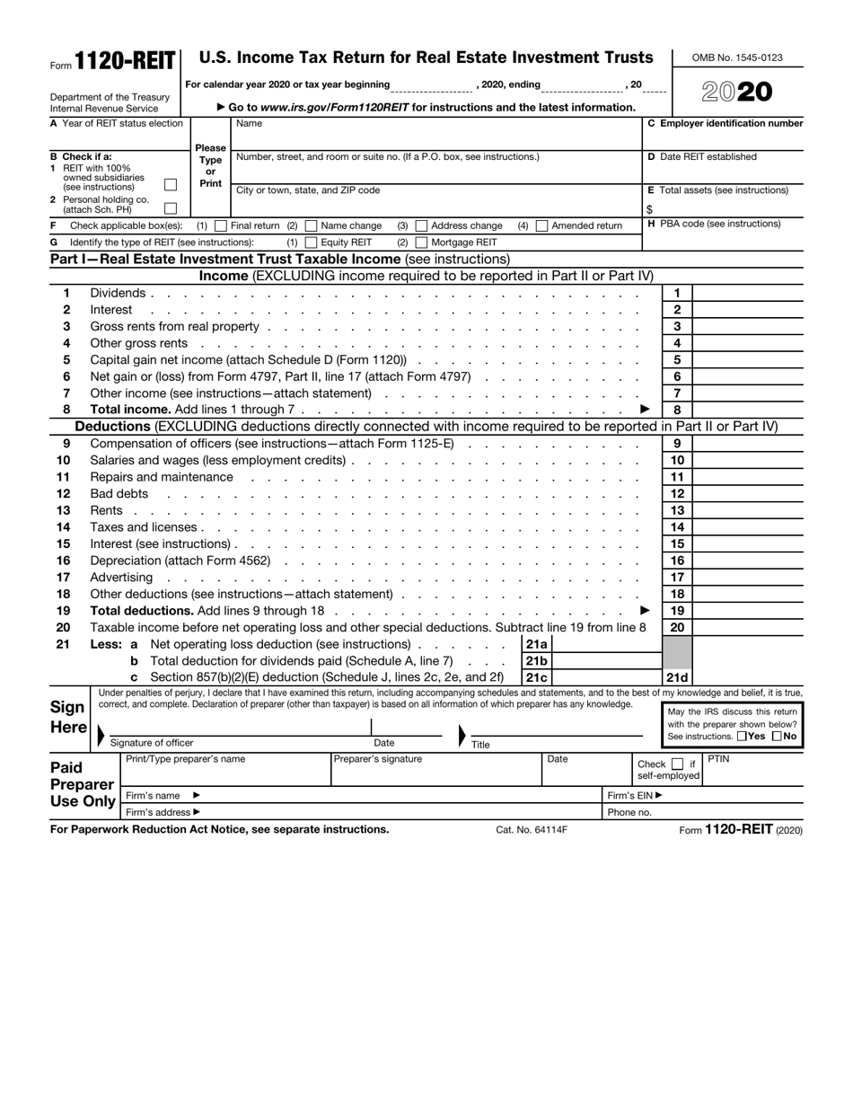 IRS Form 1120-REIT U.S. Income Tax Return for Real Estate Investment Trusts, Page 1