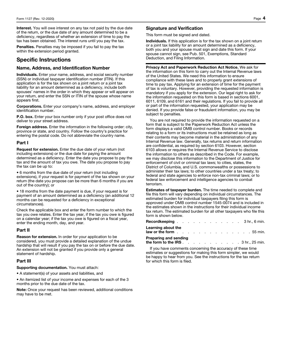IRS Form 1127 Download Fillable PDF or Fill Online Application for ...