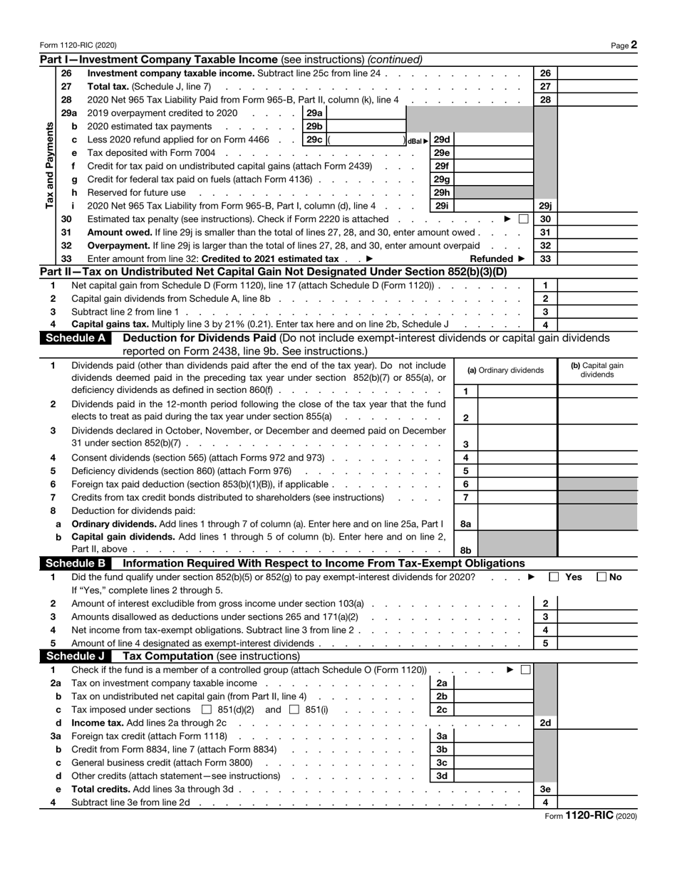 IRS Form 1120-RIC U.S. Income Tax Return for Regulated Investment Companies, Page 2