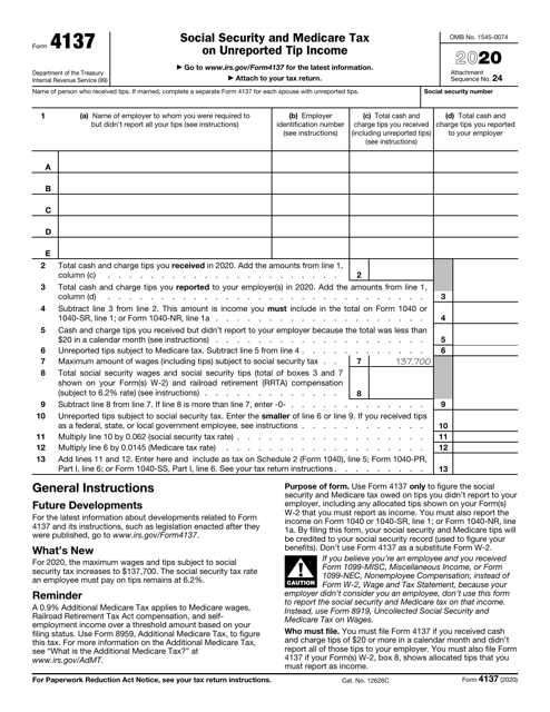 IRS Form 4137 Download Fillable PDF or Fill Online Social Security and