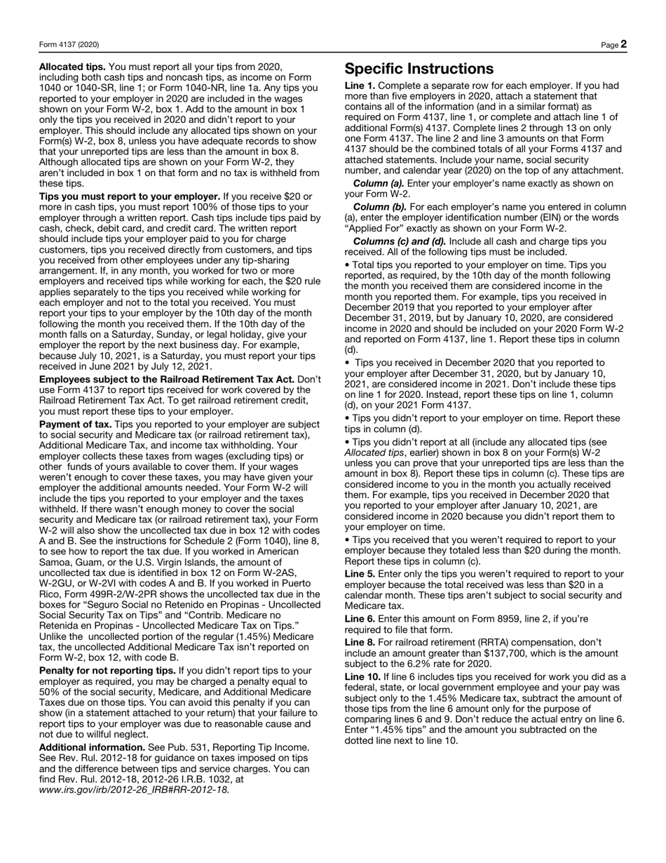 IRS Form 4137 Social Security and Medicare Tax on Unreported Tip Income, Page 2