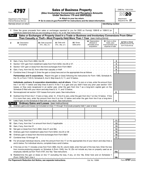 Irs Form 4797 Download Fillable Pdf Or Fill Online Sales Of Business Property Templateroller
