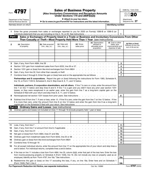 IRS Form 4797 Download Fillable PDF or Fill Online Sales of Business ...