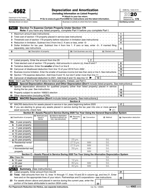 IRS Form 4562 2020 Printable Pdf