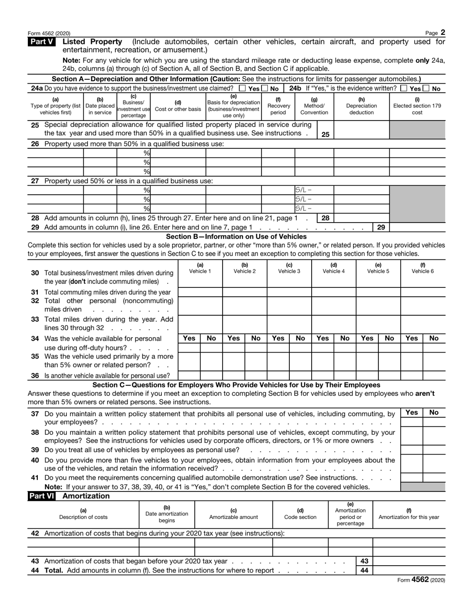 Irs Form 4562 Download Fillable Pdf Or Fill Online Depreciation And Amortization Including 5522