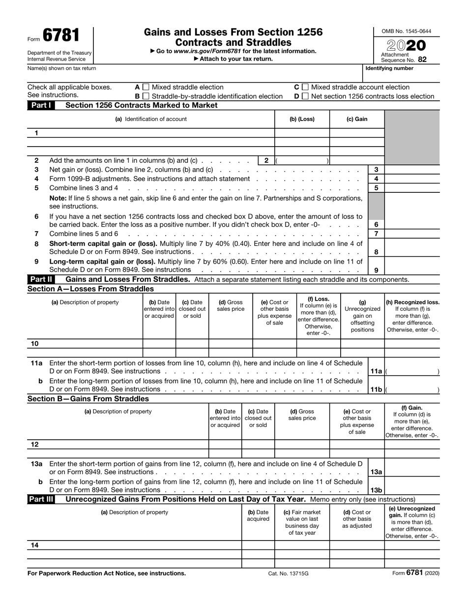IRS Form 6781 Gains and Losses From Section 1256 Contracts and Straddles, Page 1
