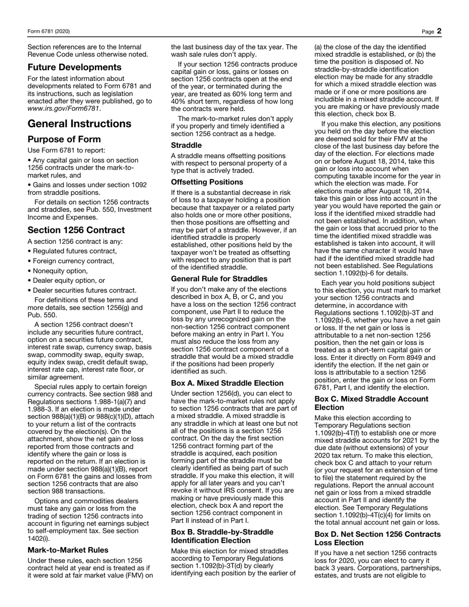 IRS Form 6781 Gains and Losses From Section 1256 Contracts and Straddles, Page 2