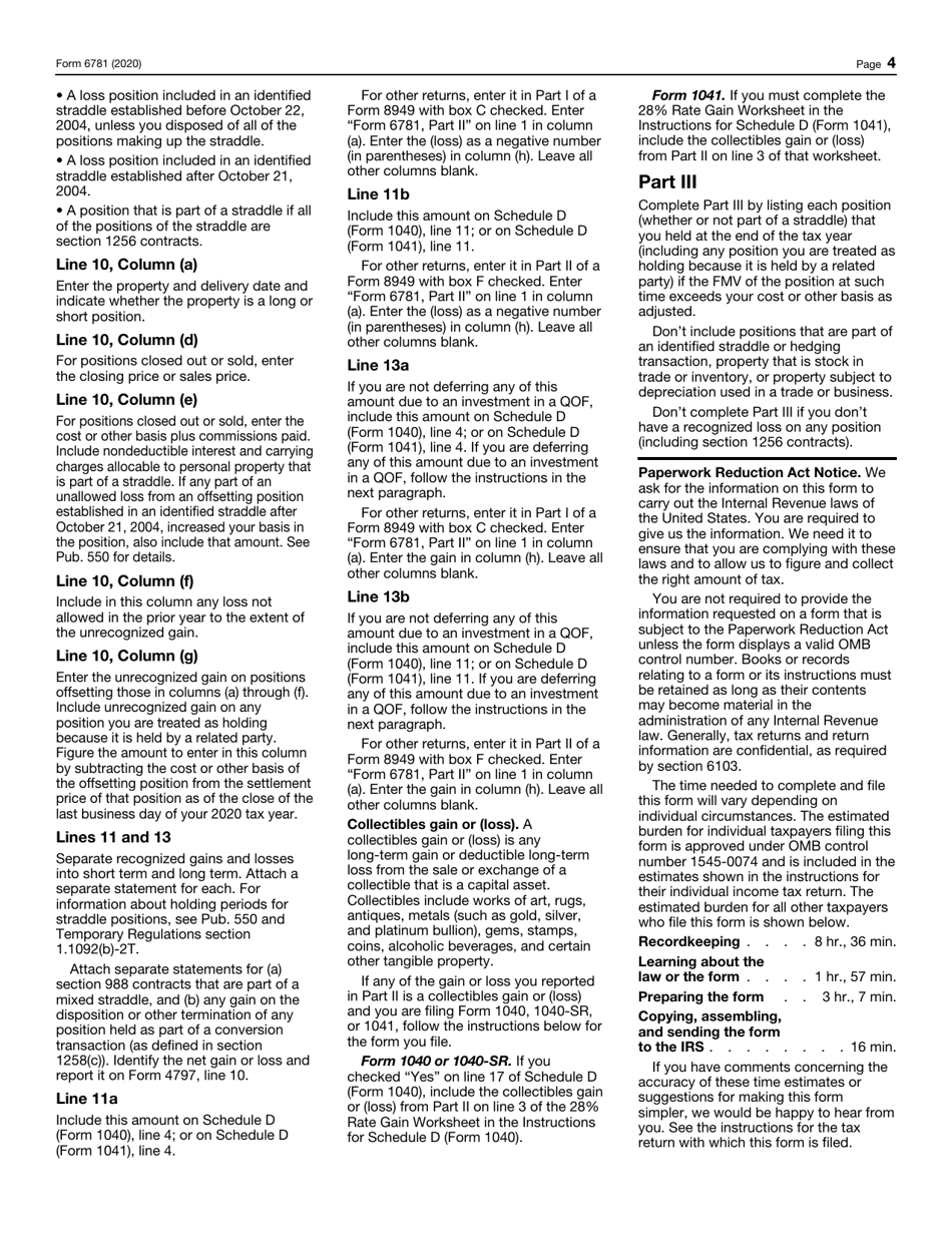IRS Form 6781 Gains and Losses From Section 1256 Contracts and Straddles, Page 4