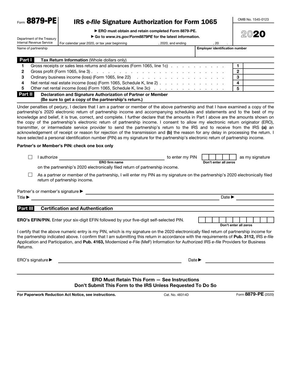 IRS Form 8879-PE IRS E-File Signature Authorization for Form 1065, Page 1