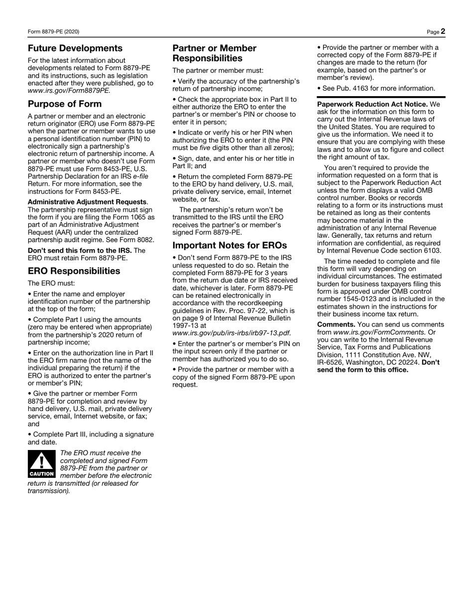 IRS Form 8879-PE IRS E-File Signature Authorization for Form 1065, Page 2