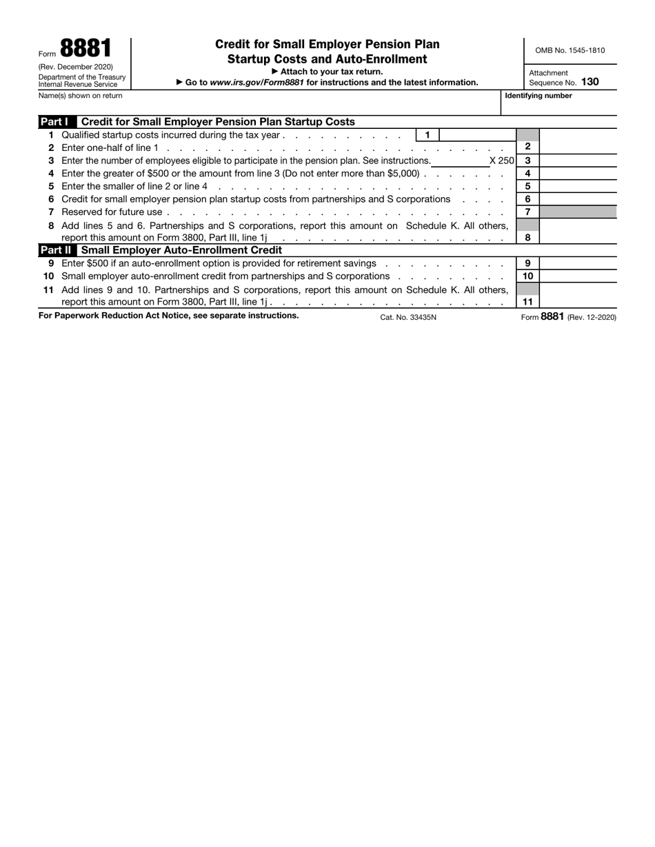 IRS Form 8881 Download Fillable PDF or Fill Online Credit for Small