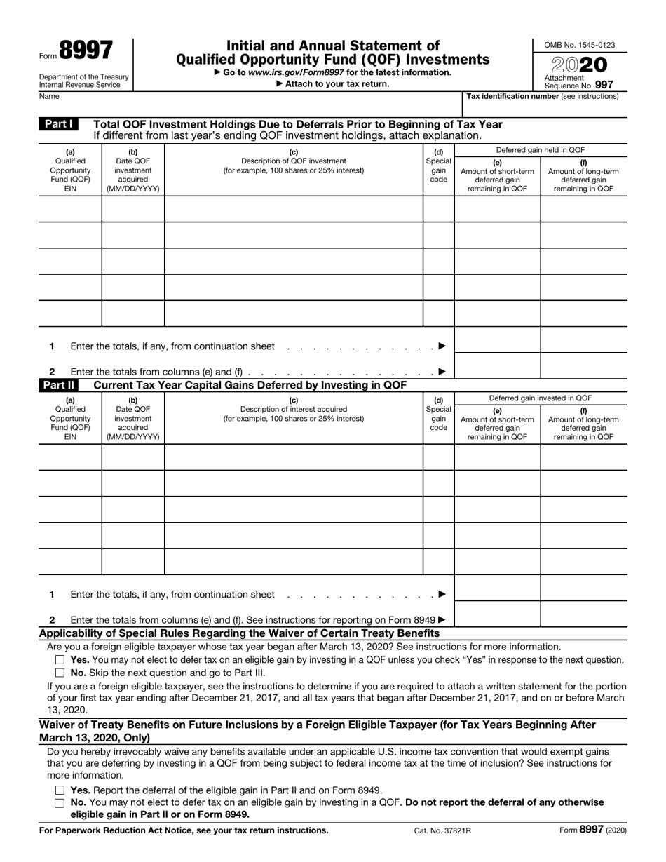 IRS Form 8997 Initial and Annual Statement of Qualified Opportunity Fund (Qof) Investments, Page 1