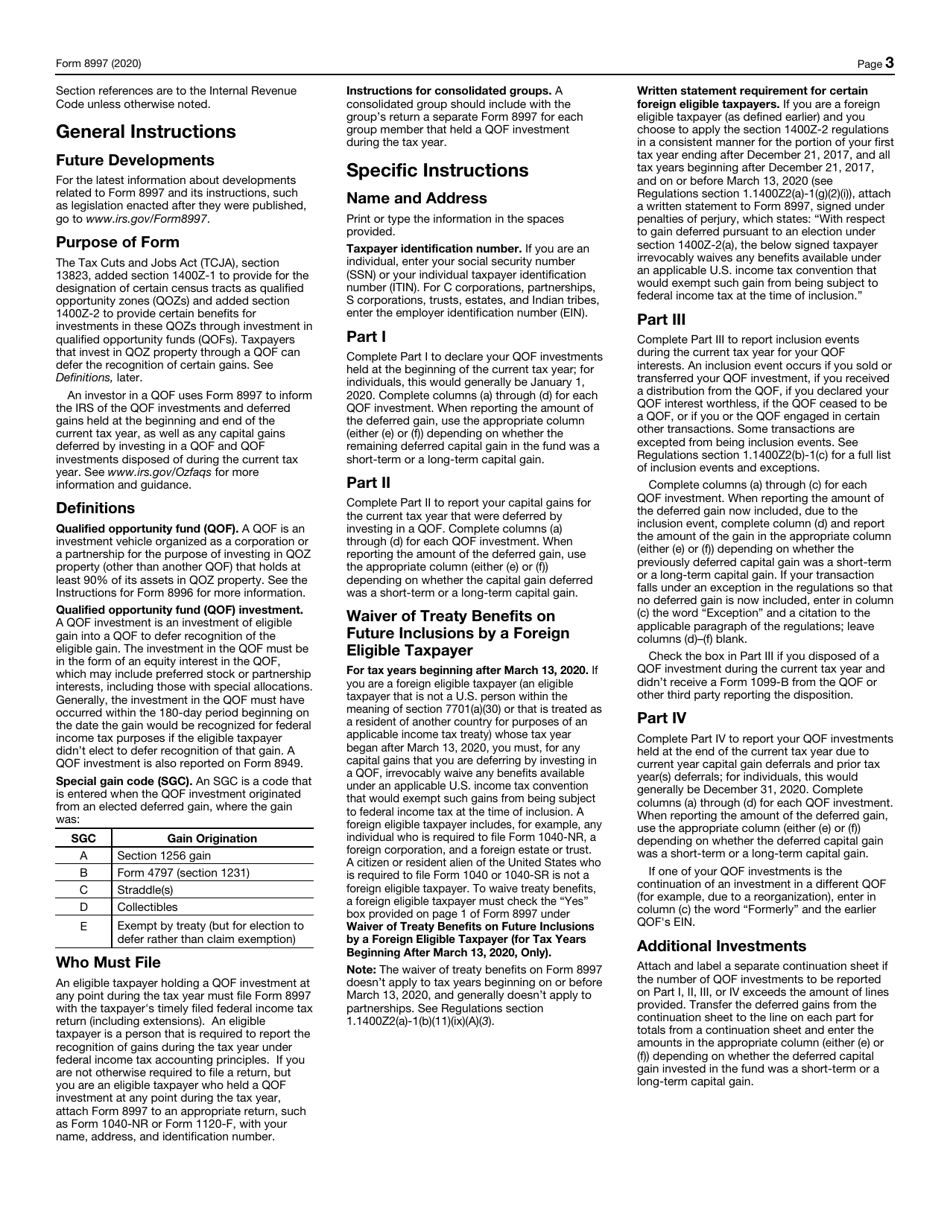 IRS Form 8997 Initial and Annual Statement of Qualified Opportunity Fund (Qof) Investments, Page 3